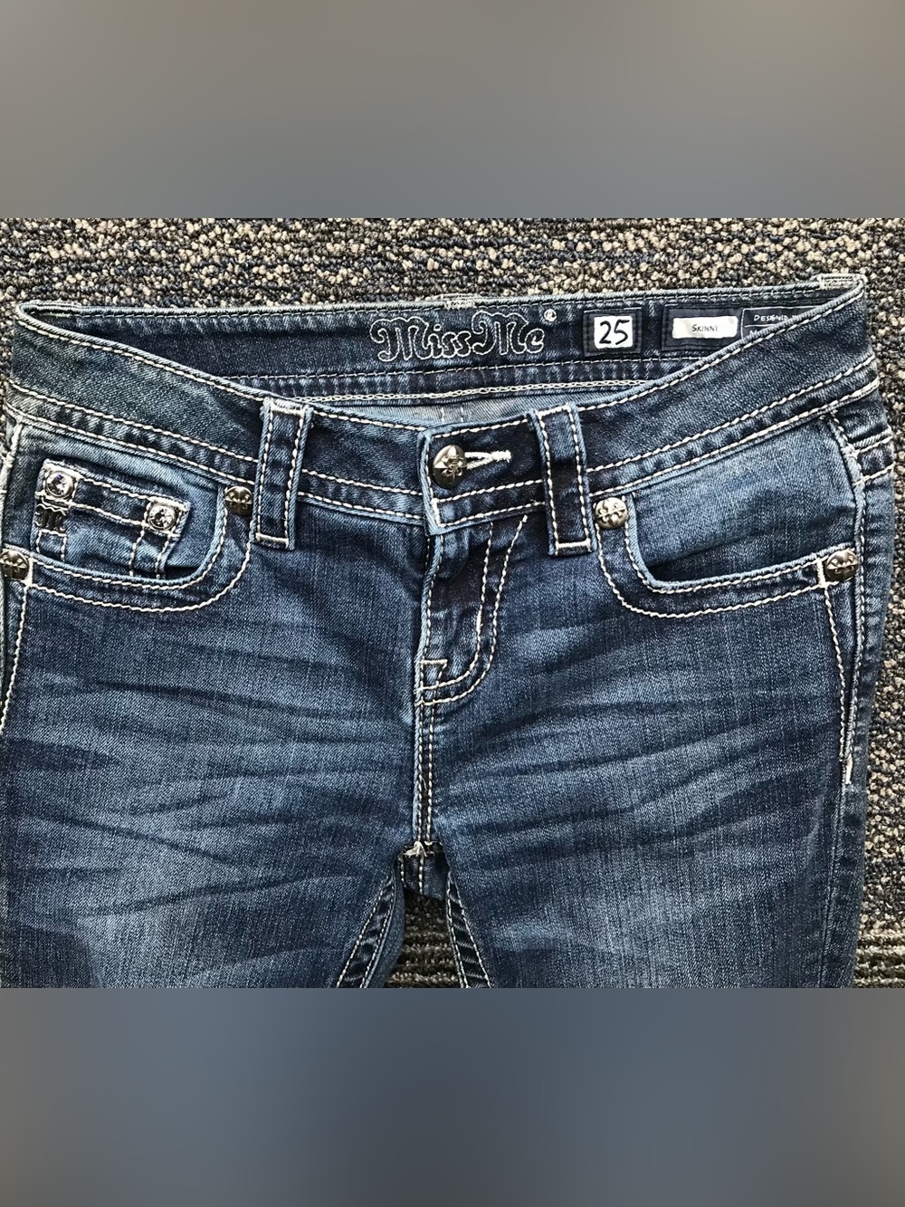 Miss Me Embroidered Dark Blue Denim Jeans with Sequin Pocket - Picture 5 of 9